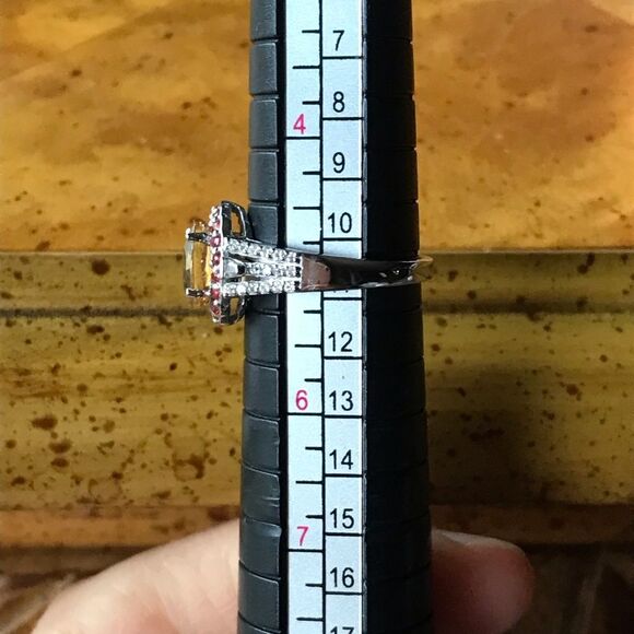 Natural Red Sapphire Yellow Zircon Sterling Silver Halo Ring Size 5 - Picture 6 of 8